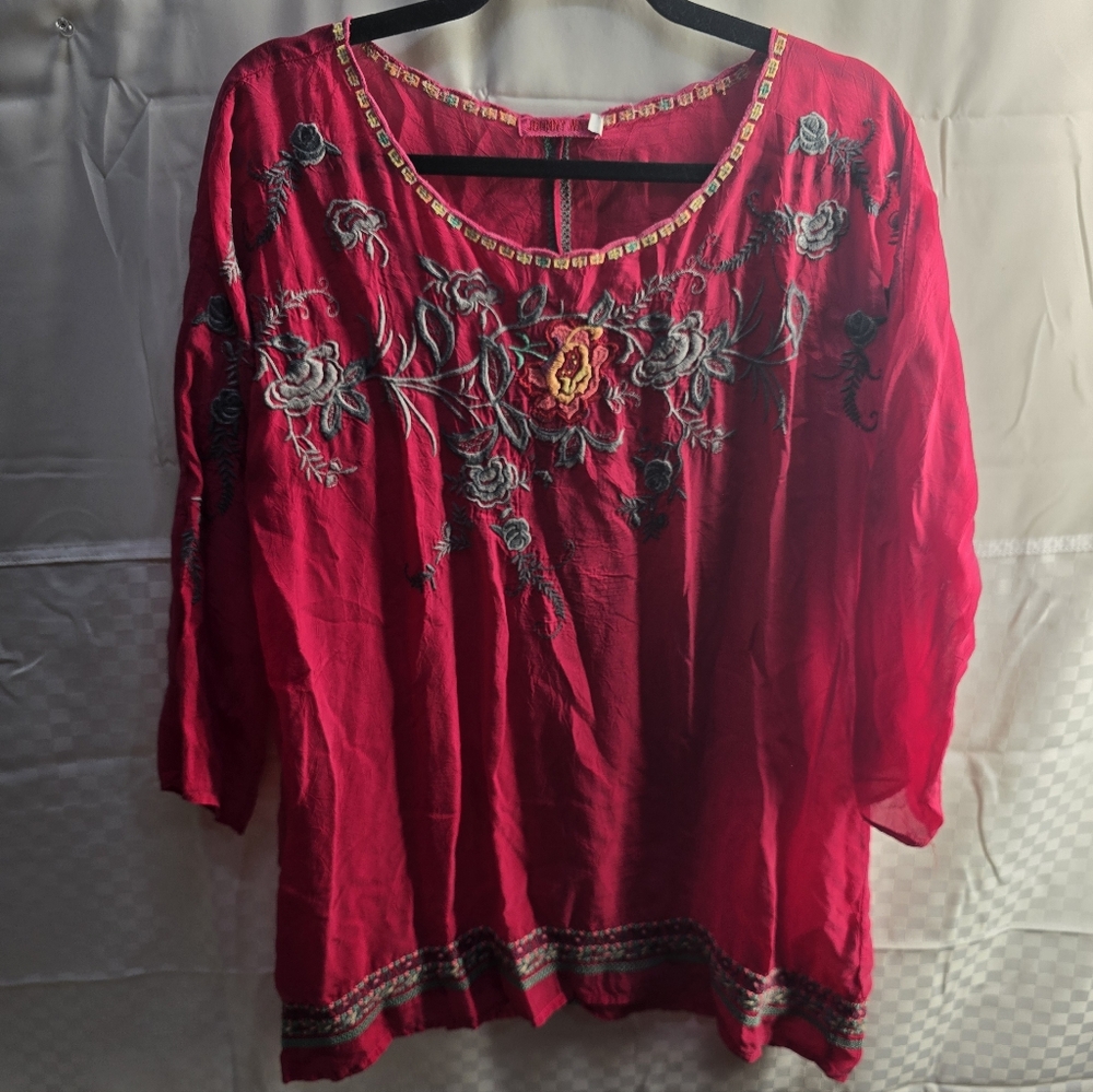 Embroidered Red Women's Top